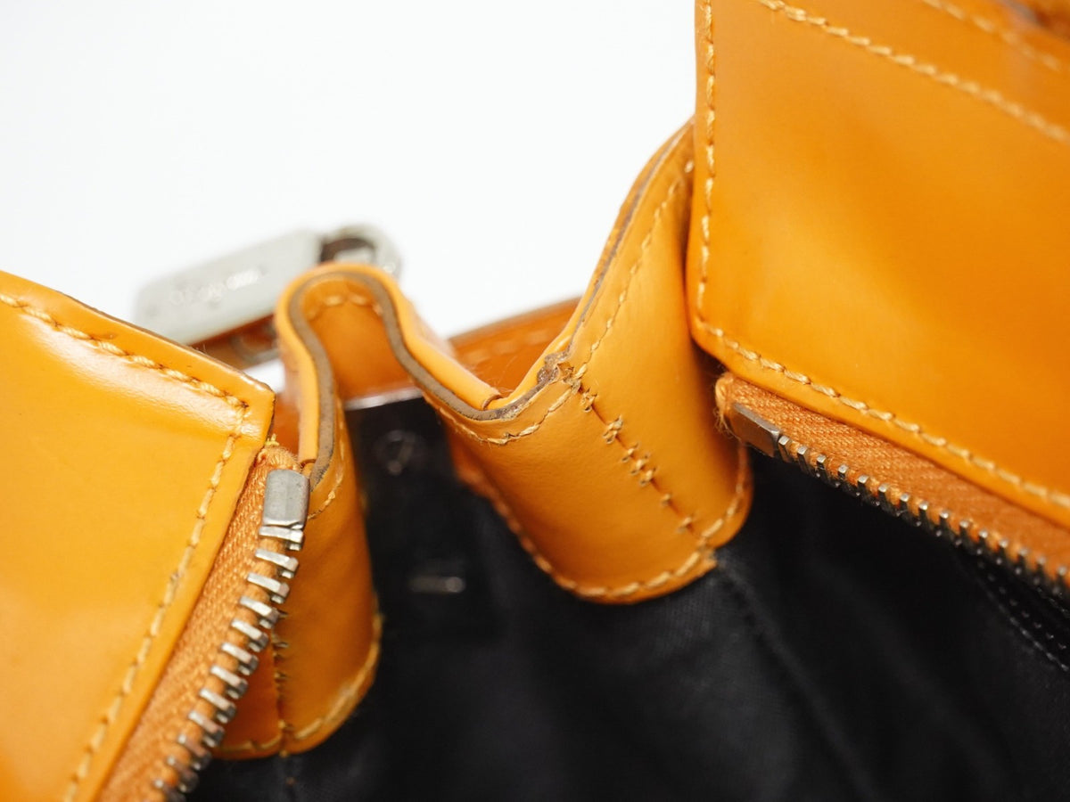Salvatore Ferragamo Double Gancini Side Buckle Leather, Orange, Leather, Tote Bag