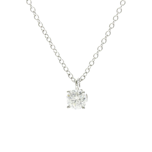 Tiffany & Co. Solitaire Pendant Platinum with Emerald Cut Diamond, Silver, Platinum, Necklace