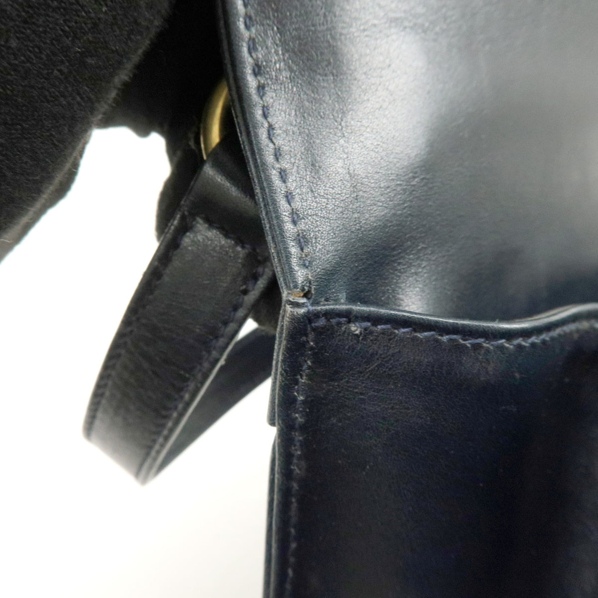 Salvatore Ferragamo Vintage Gancini Flap Leather, Navy, Leather, Shoulder Bag