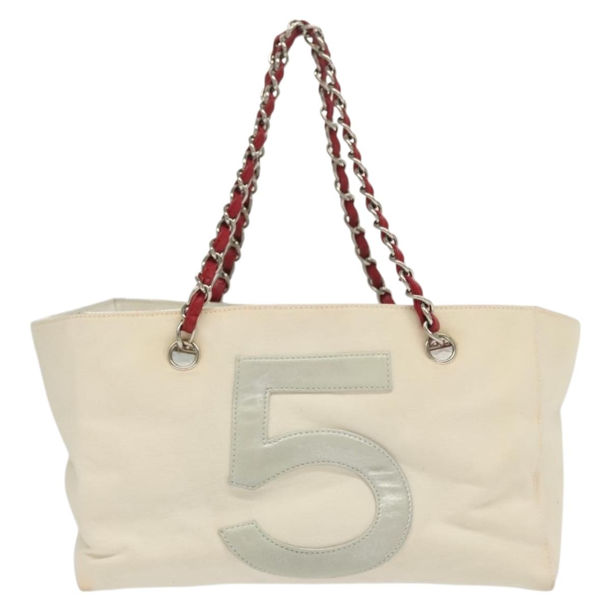 Chanel Numero 5, White, Canvas, tote