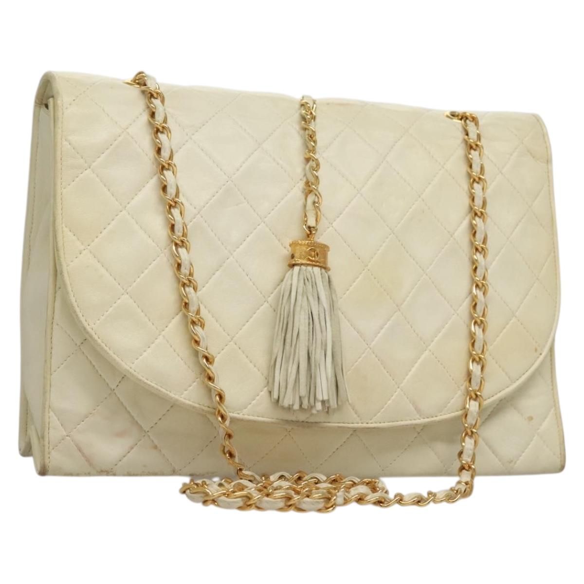 Chanel Demi Lune, White, Leather, shoulder