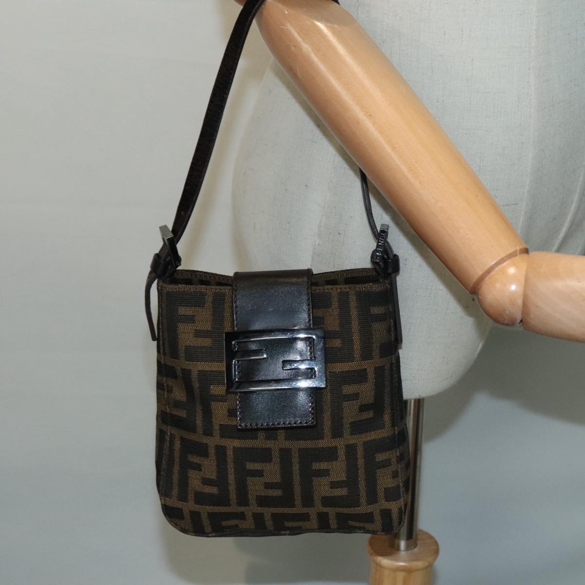 Fendi Mamma Baguette, Brown, Canvas, shoulder