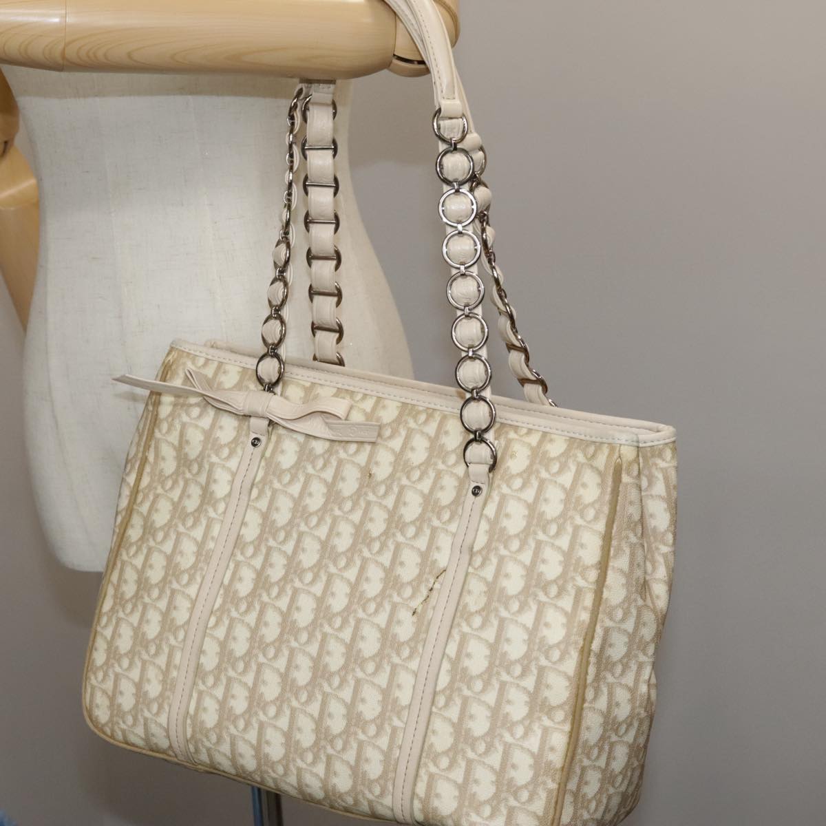 Dior Romantique, Beige, Canvas, shoulder