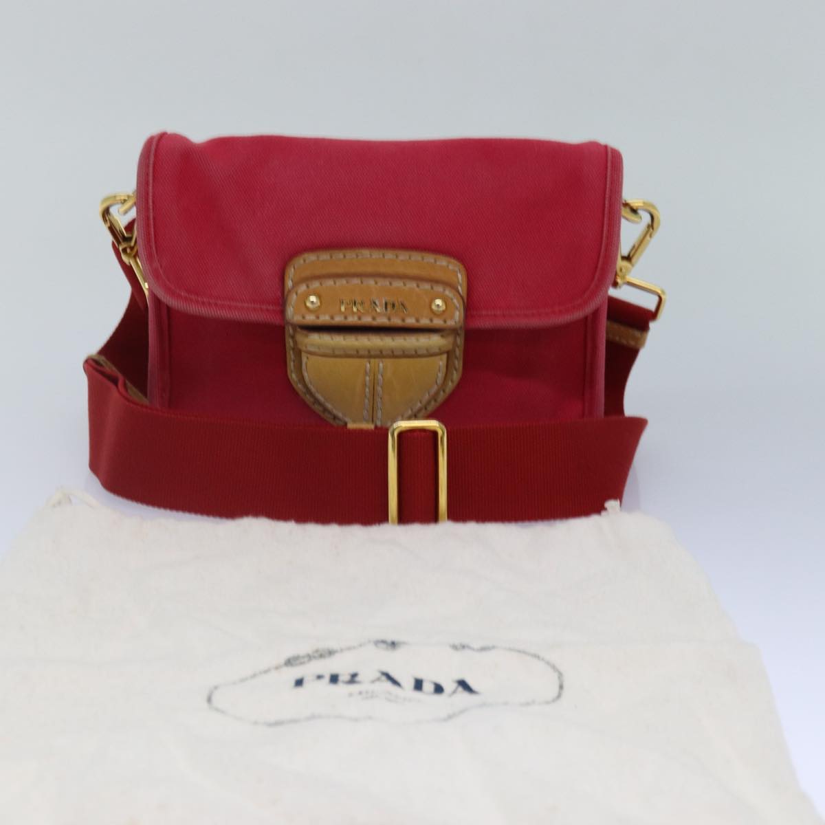 Prada, Red, Canvas, shoulder