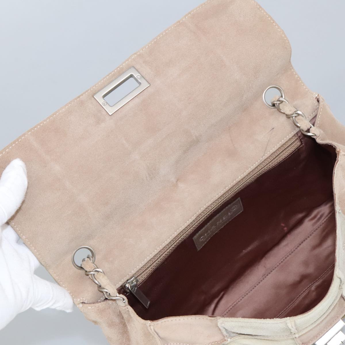 "Chanel 2,55", Beige, Suede, shoulder
