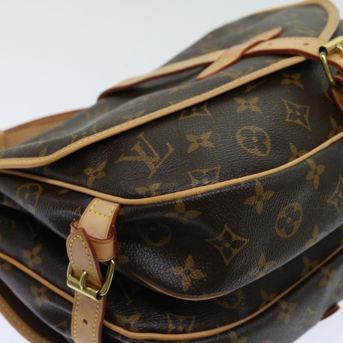 Louis Vuitton Saumur, Brown, Canvas, shoulder