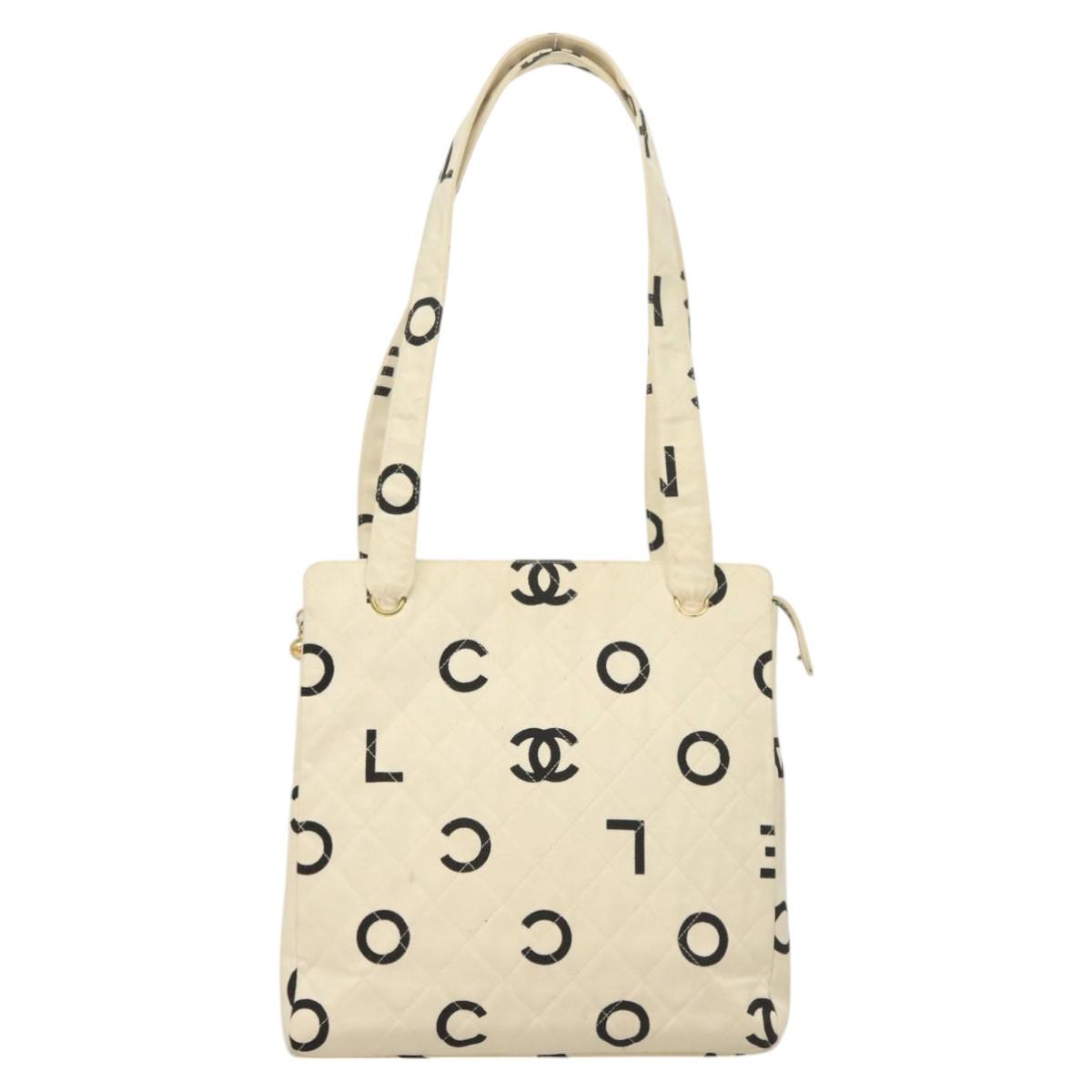 Chanel Cc, White, Canvas, tote