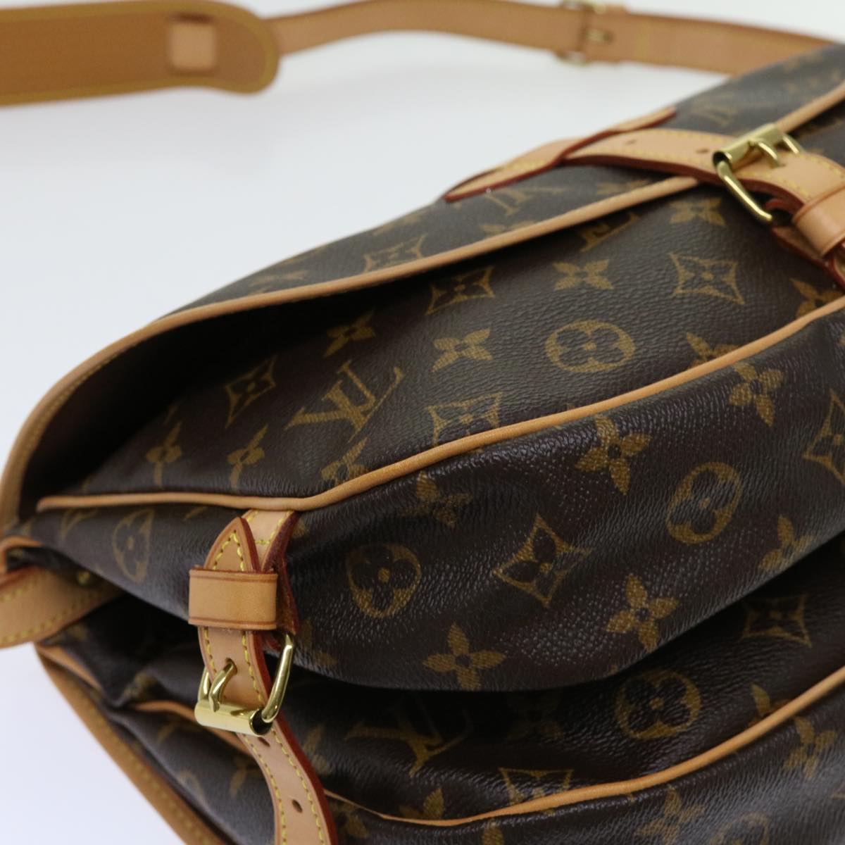 Louis Vuitton Saumur, Brown, Canvas, shoulder
