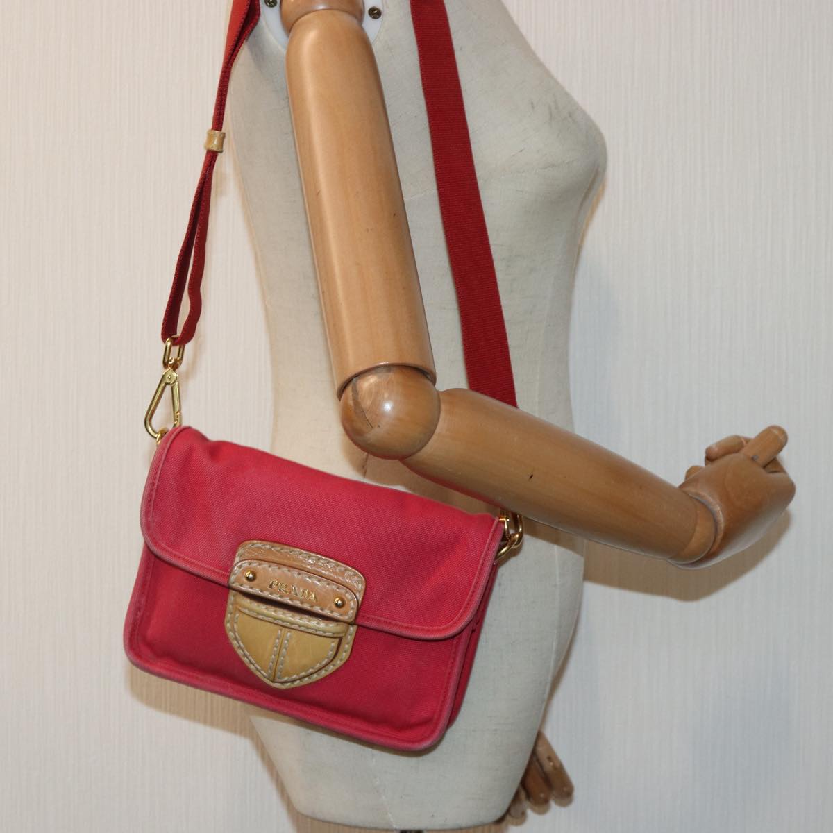 Prada, Red, Canvas, shoulder