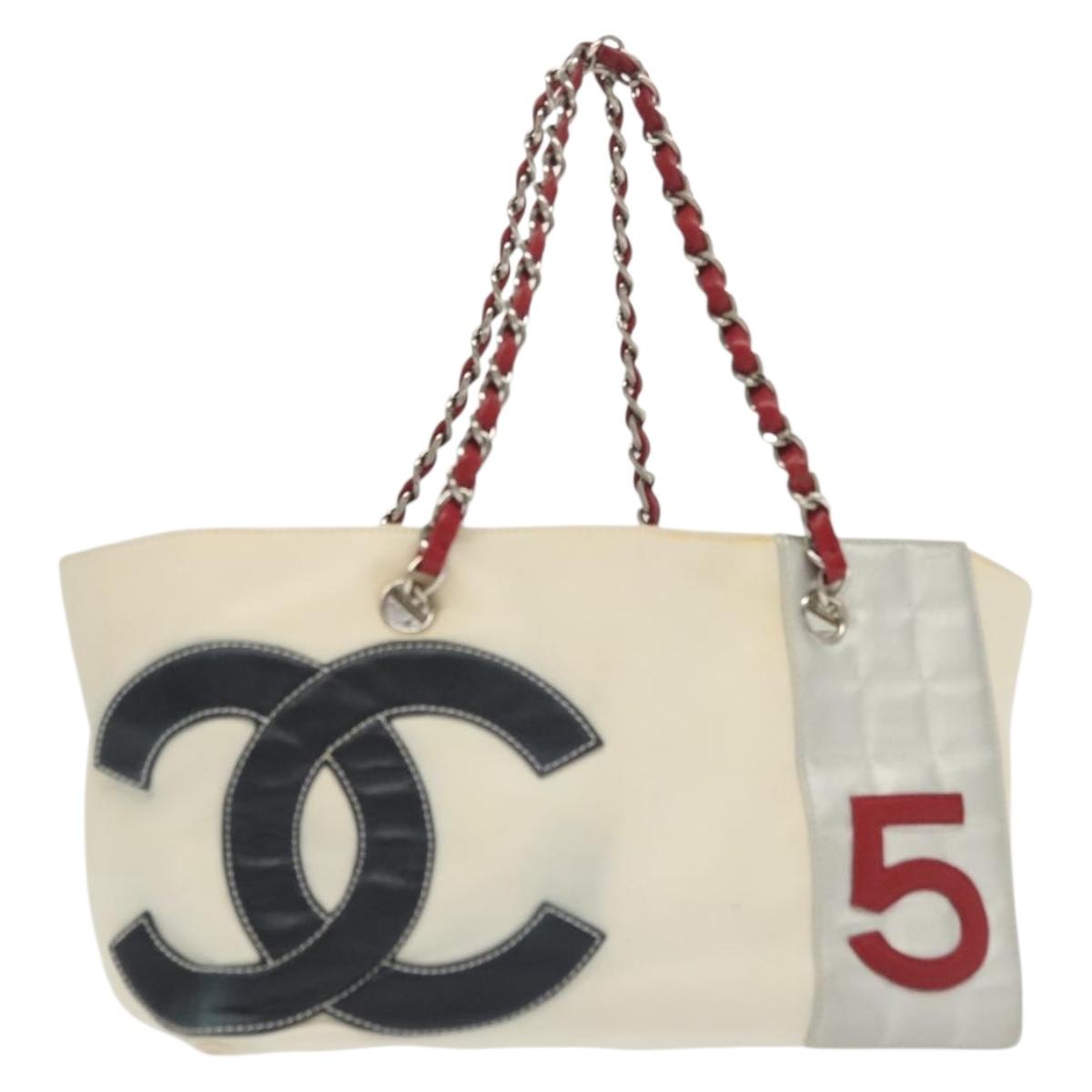 Chanel Numero 5, White, Canvas, tote