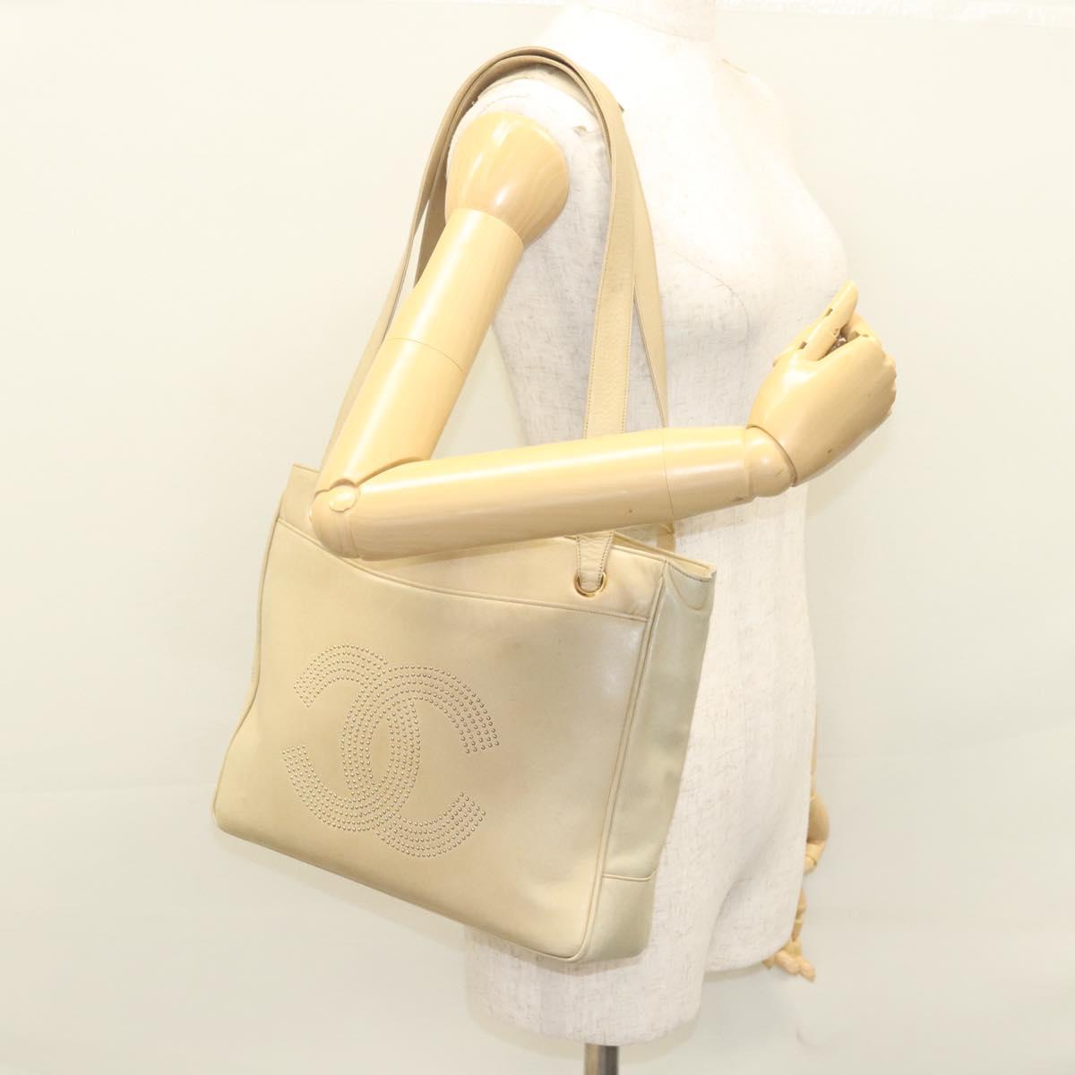 Chanel Coco Mark, Beige, Leather, shoulder