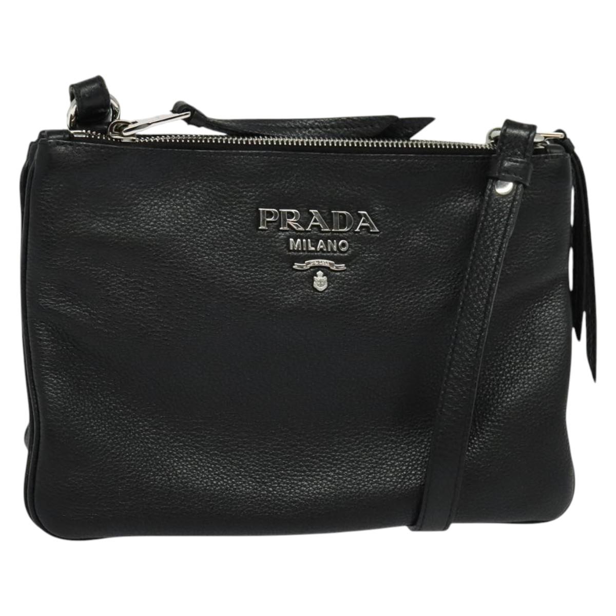 Prada Double, Black, Leather, shoulder