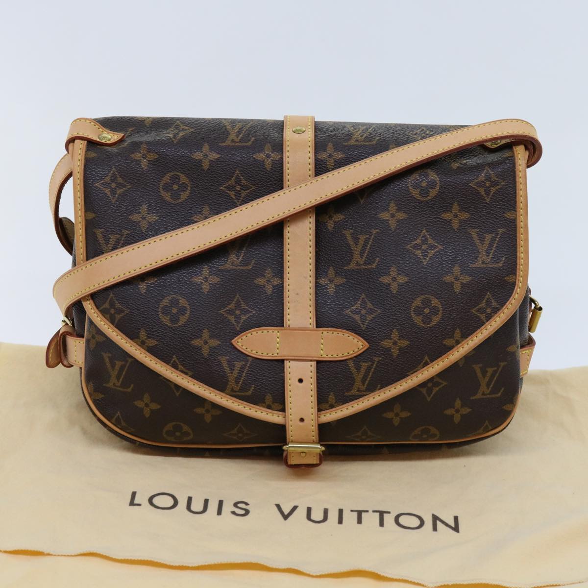 Louis Vuitton Saumur, Brown, Canvas, shoulder