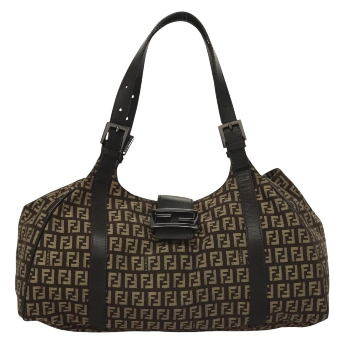 Fendi Zucchino, Brown, Canvas, shoulder