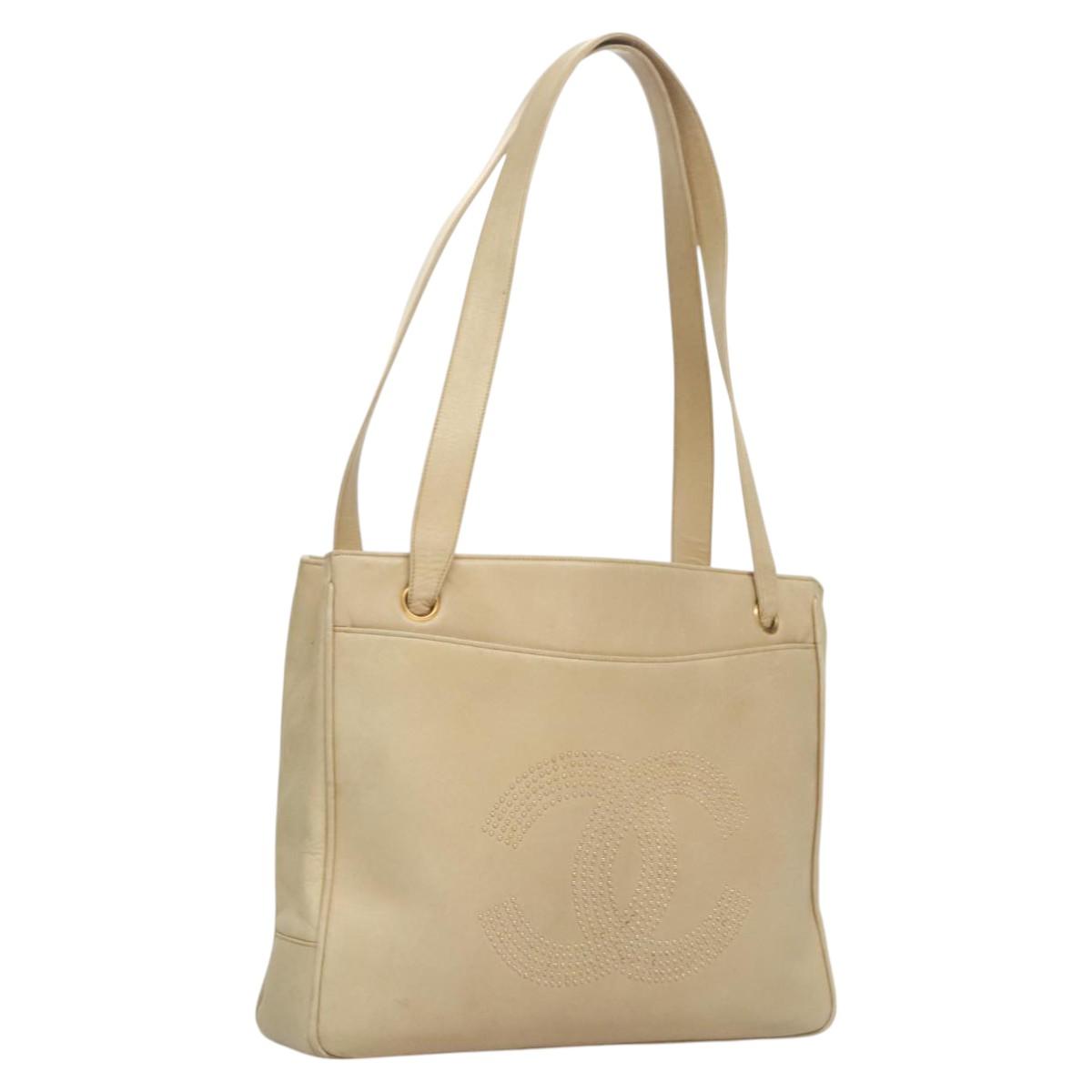 Chanel Coco Mark, Beige, Leather, shoulder