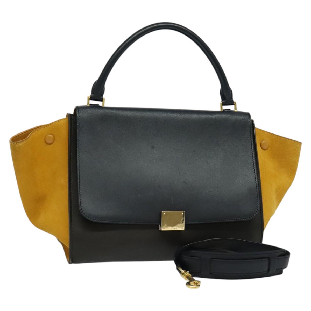 Céline Trapèze, Black, Leather, tote
