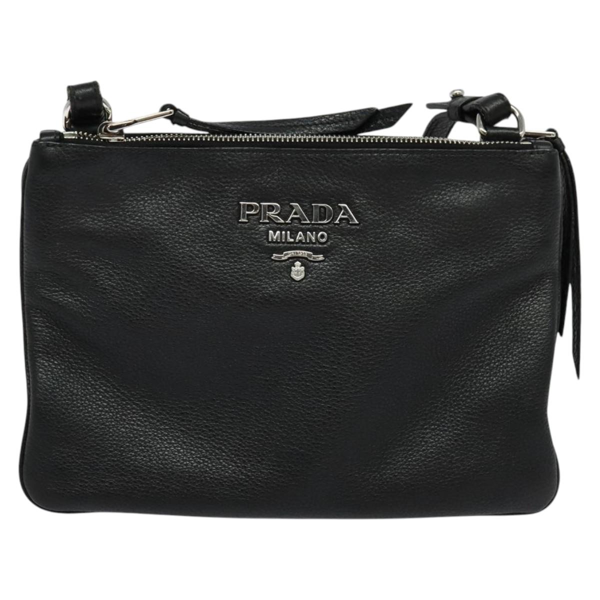 Prada Double, Black, Leather, shoulder