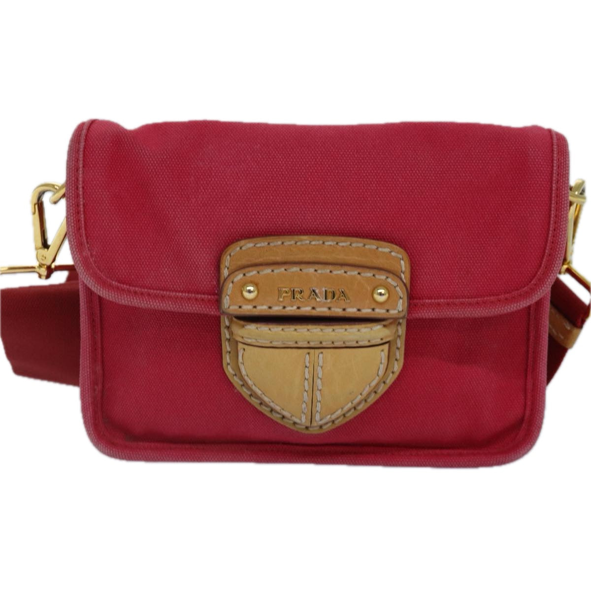 Prada, Red, Canvas, shoulder