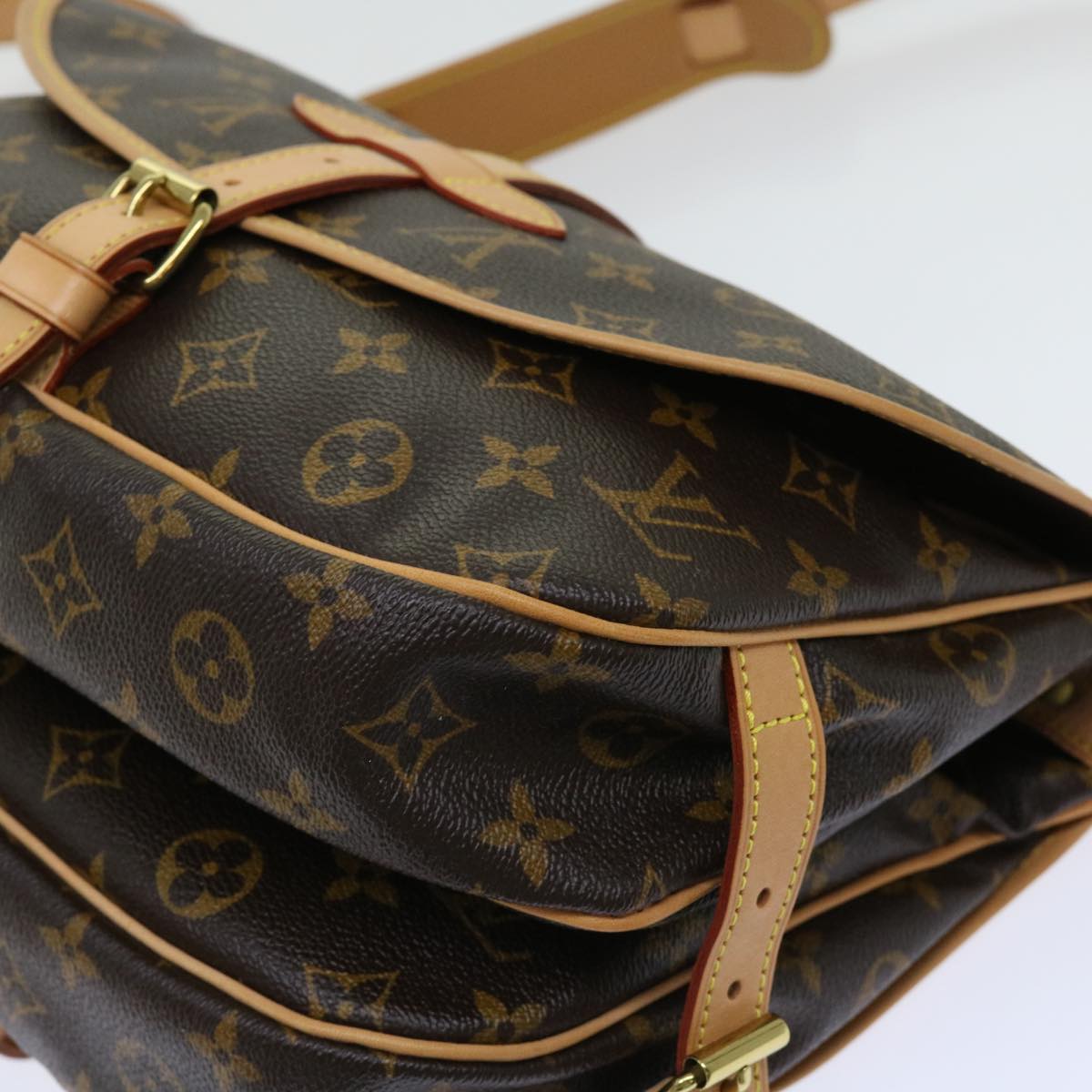 Louis Vuitton Saumur, Brown, Canvas, shoulder
