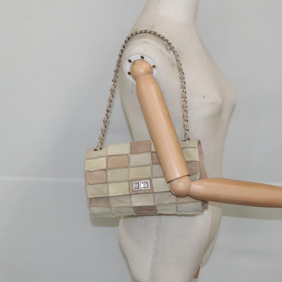 "Chanel 2,55", Beige, Suede, shoulder