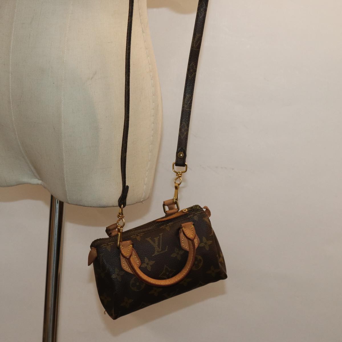 Louis Vuitton Nano Speedy, Brown, Canvas, handbag