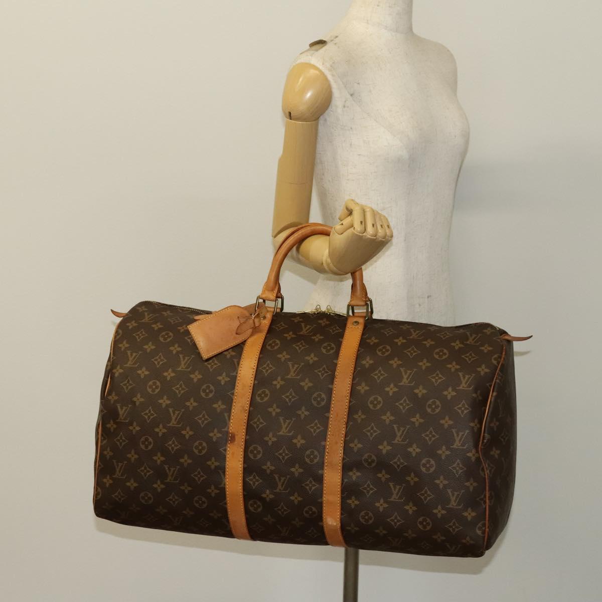 Louis Vuitton Keepall 55, Brown, "CANVAS, LEATHER", travel