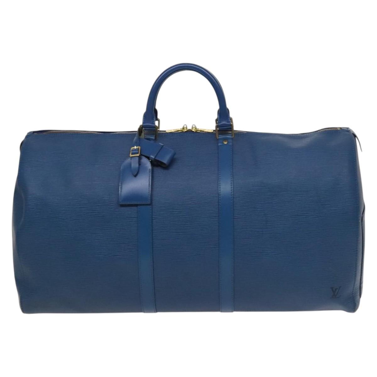 Louis Vuitton Keepall 55, Blue, Leather, travel