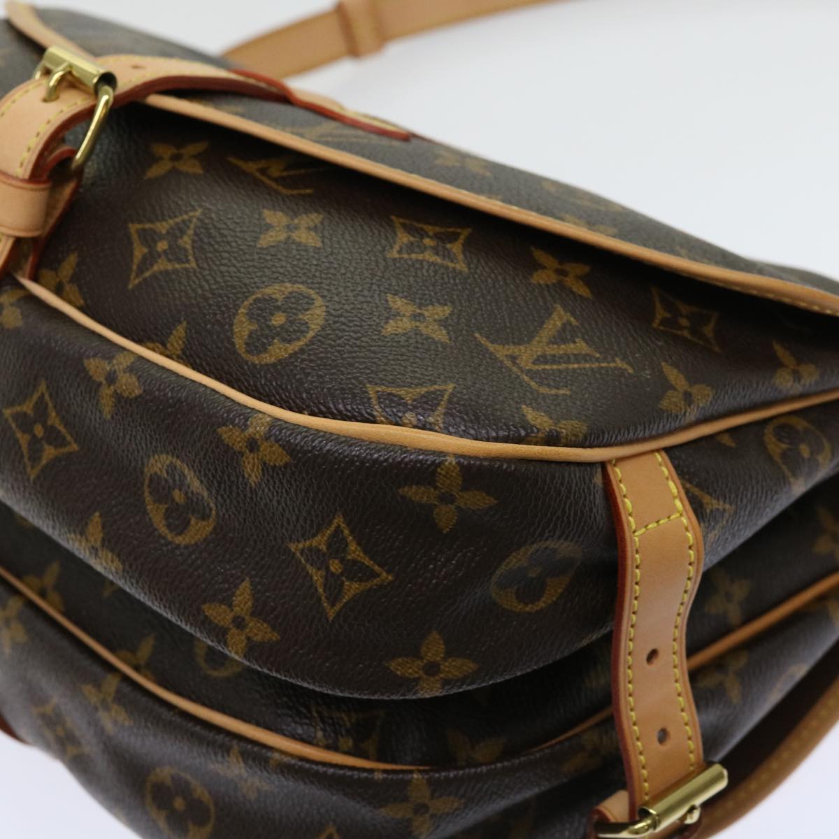 Louis Vuitton Saumur, Brown, Canvas, shoulder
