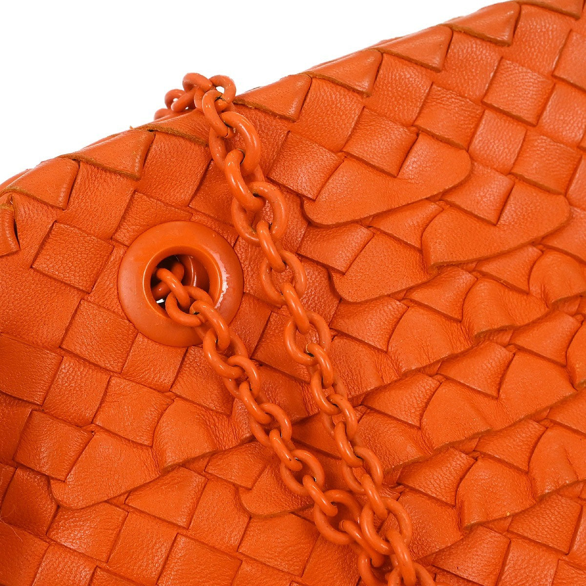 Bottega Veneta Intrecciato Shoulder Leather, Orange, Leather, Shoulder Bag
