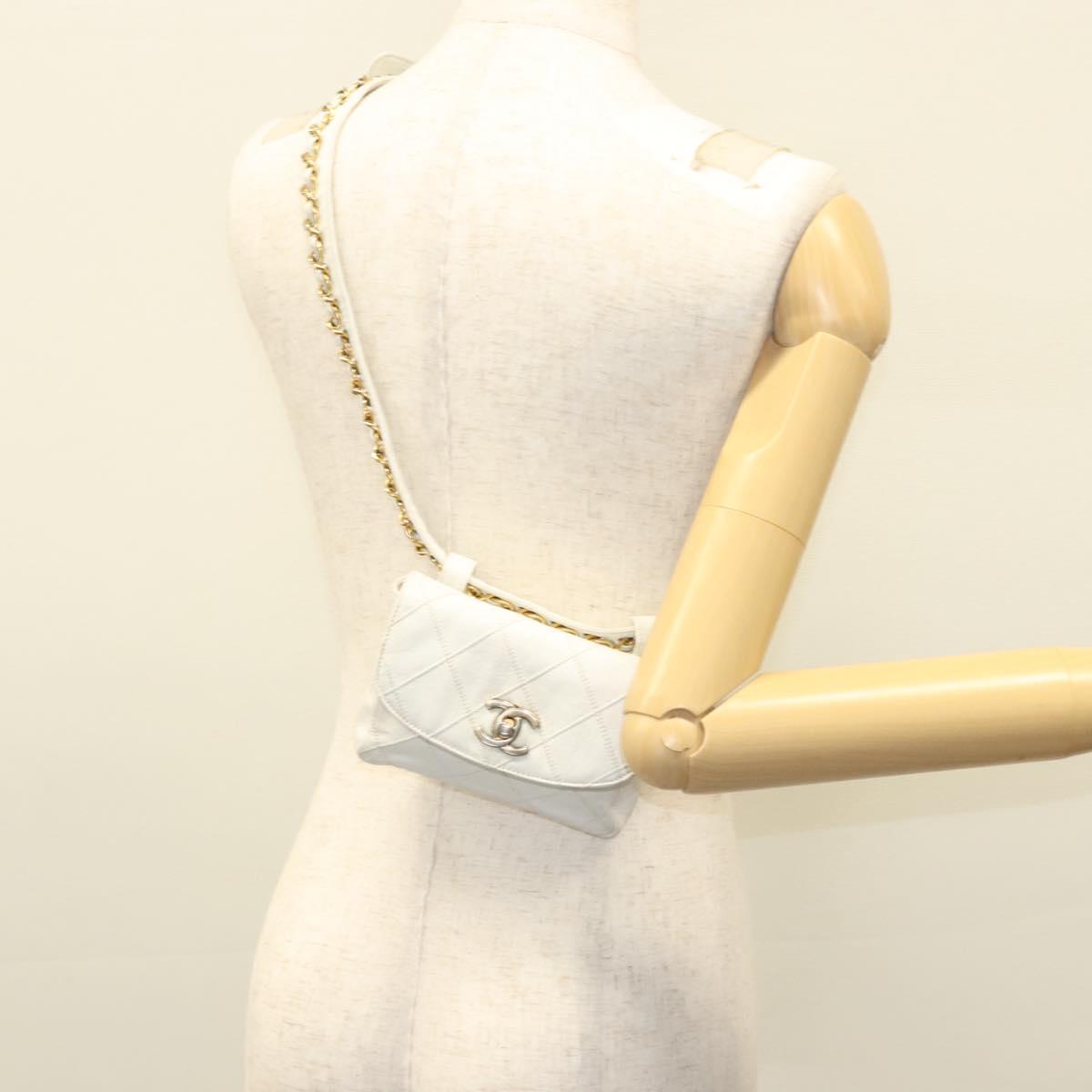 Chanel Cc, White, Leather, shoulder