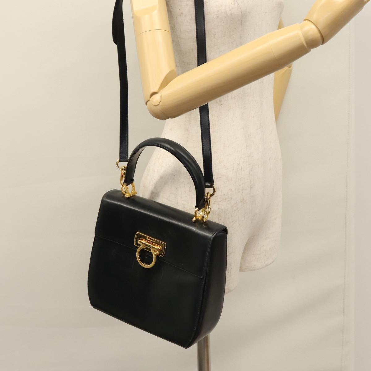 Salvatore Ferragamo Gancini, Black, Leather, handbag