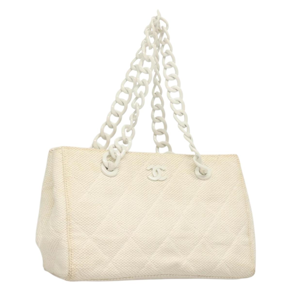 Chanel Logo CC, White, Canvas, shoulder