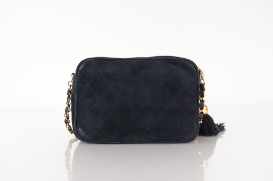 Chanel Shoulder Suede Patchwork, Black, Suede, Shoulder Bag