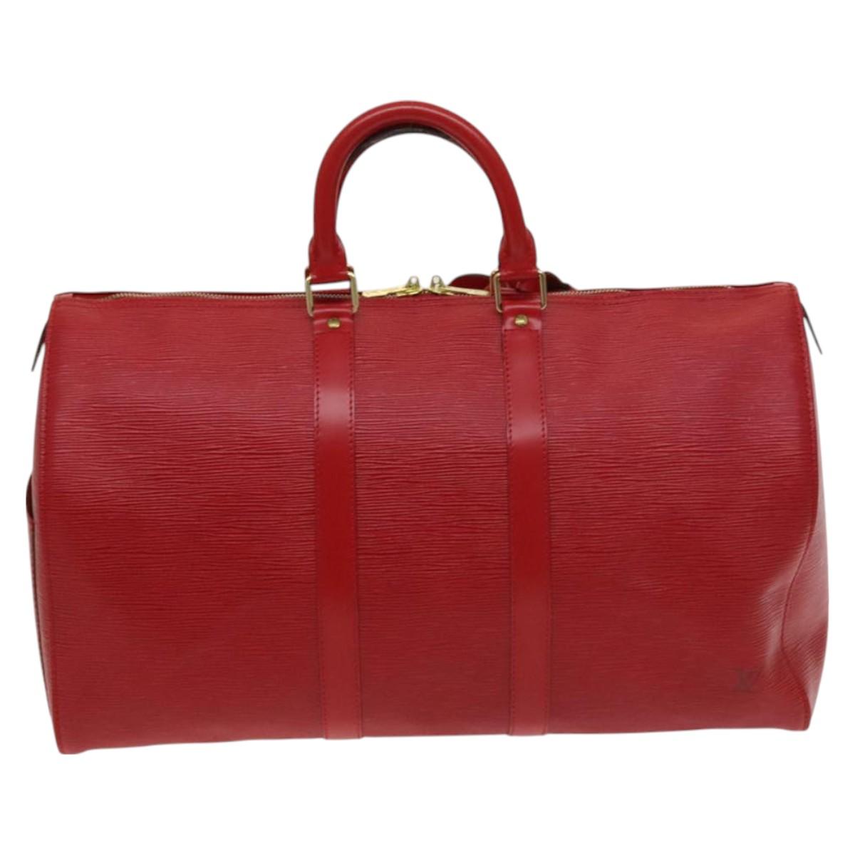 Louis Vuitton Keepall 45, Red, Leather, travel