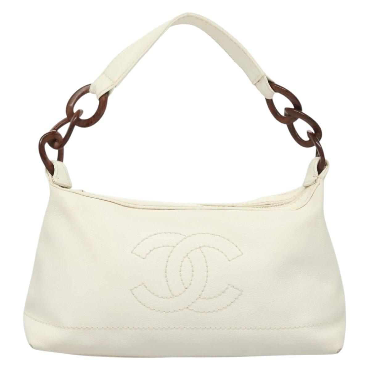 Chanel Logo CC, White, Leather, handbag