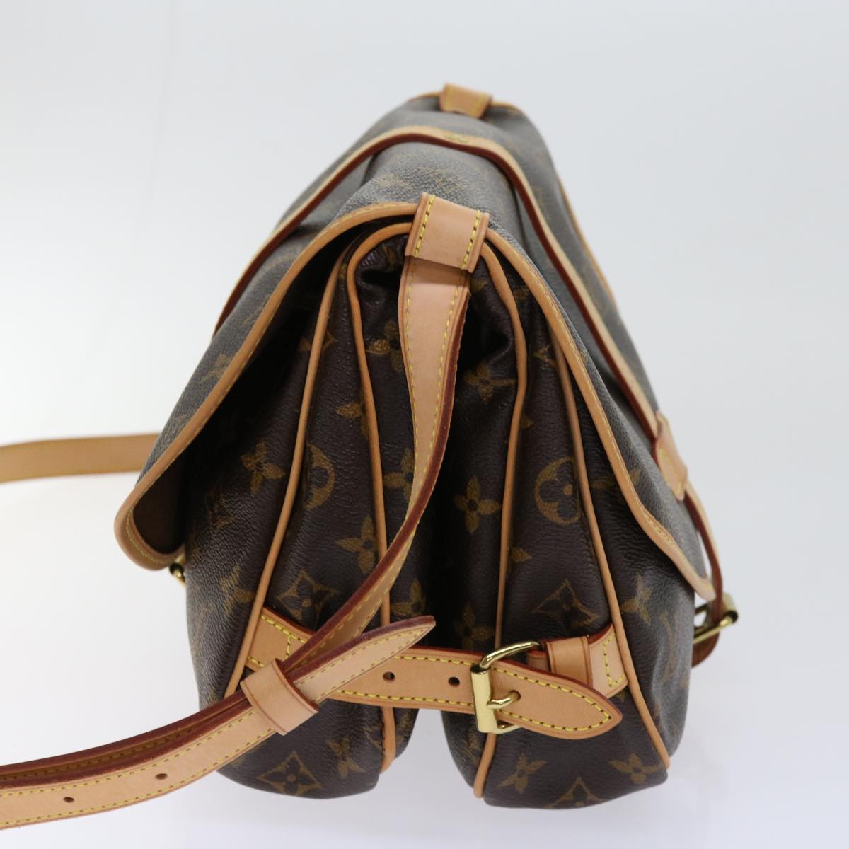 Louis Vuitton Saumur, Brown, Canvas, shoulder