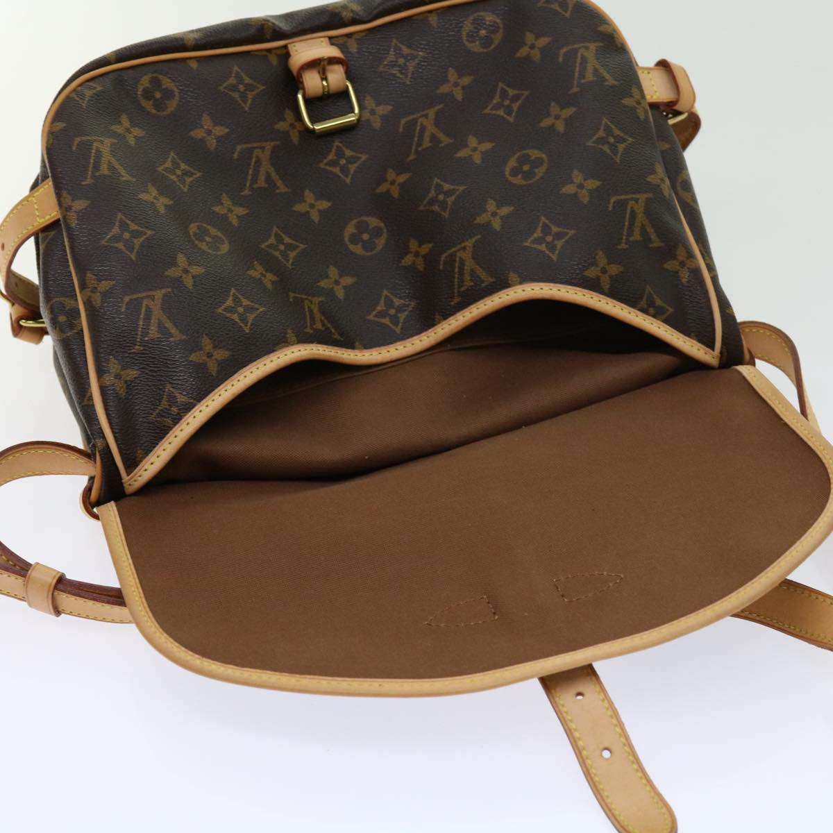 Louis Vuitton Saumur, Brown, Canvas, shoulder