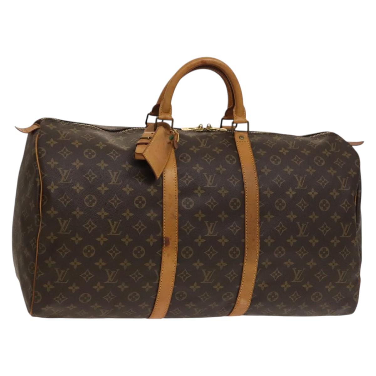 Louis Vuitton Keepall 55, Brown, "CANVAS, LEATHER", travel