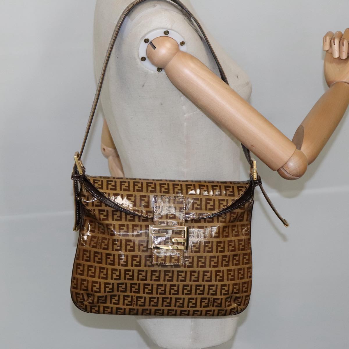Fendi Baguette, Brown, Canvas, shoulder