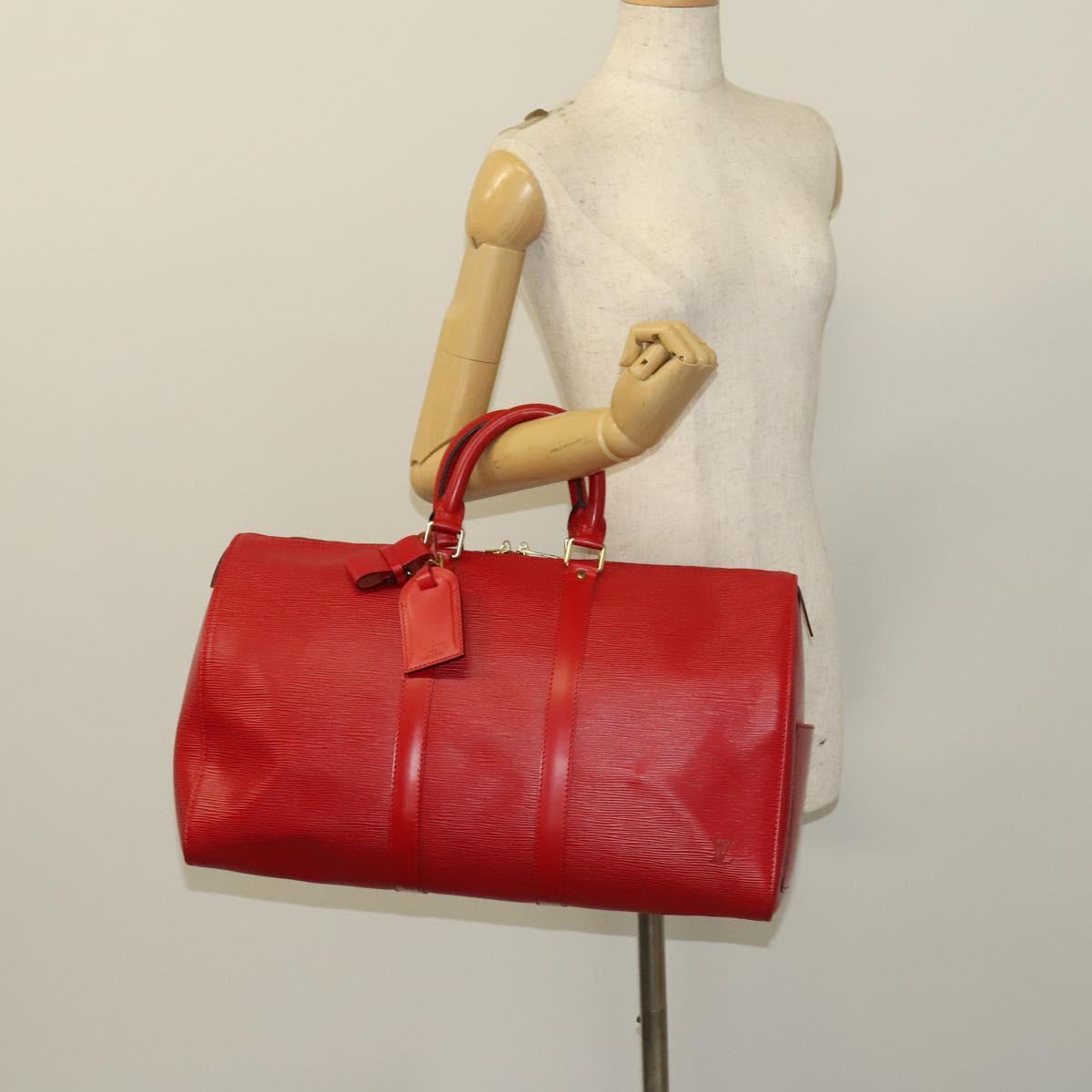 Louis Vuitton Keepall 45, Red, Leather, travel