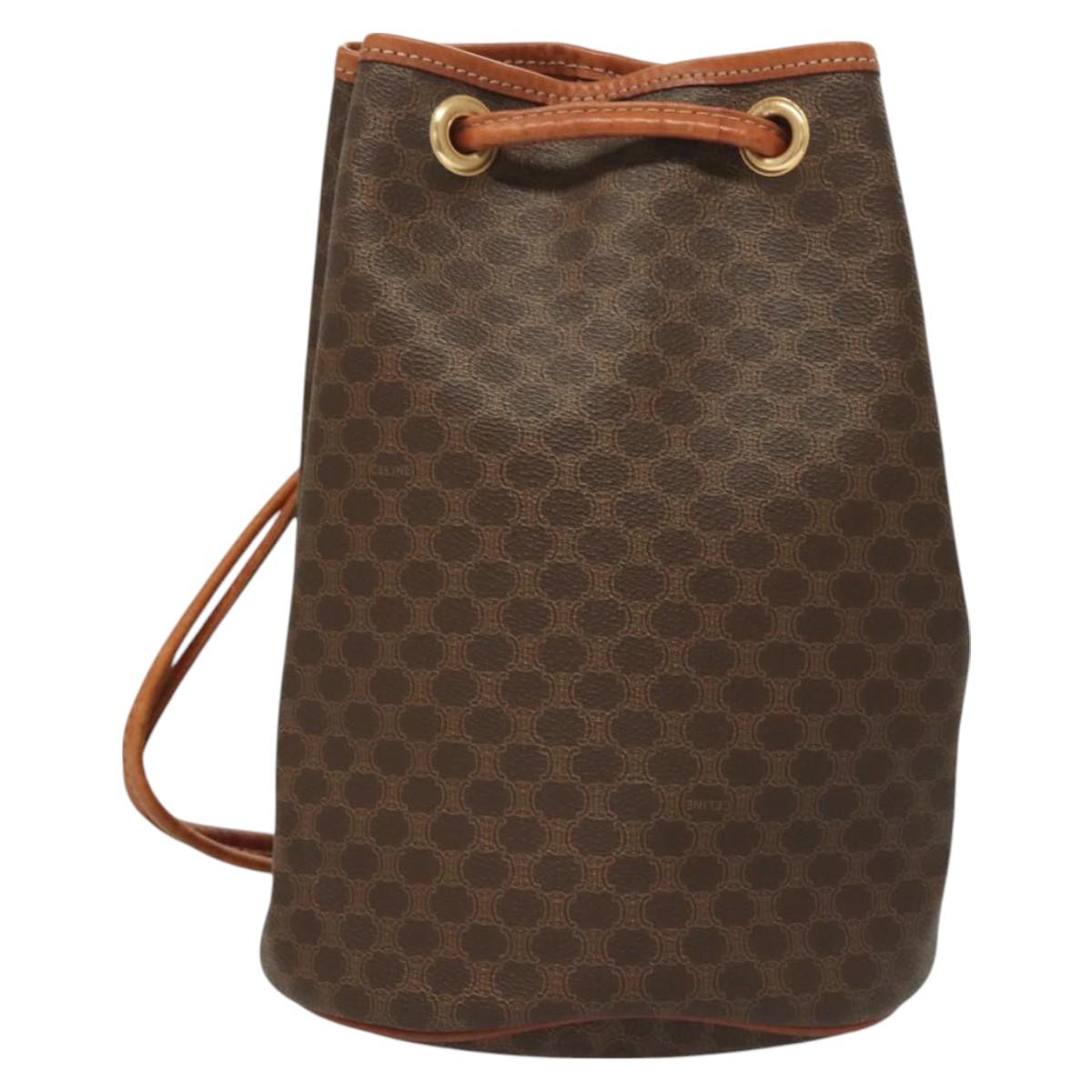 Celine Vintage Macadam Shoulder Bag Macadam Canva Vinyl, BROWN, CANVAS, Shoulder bag