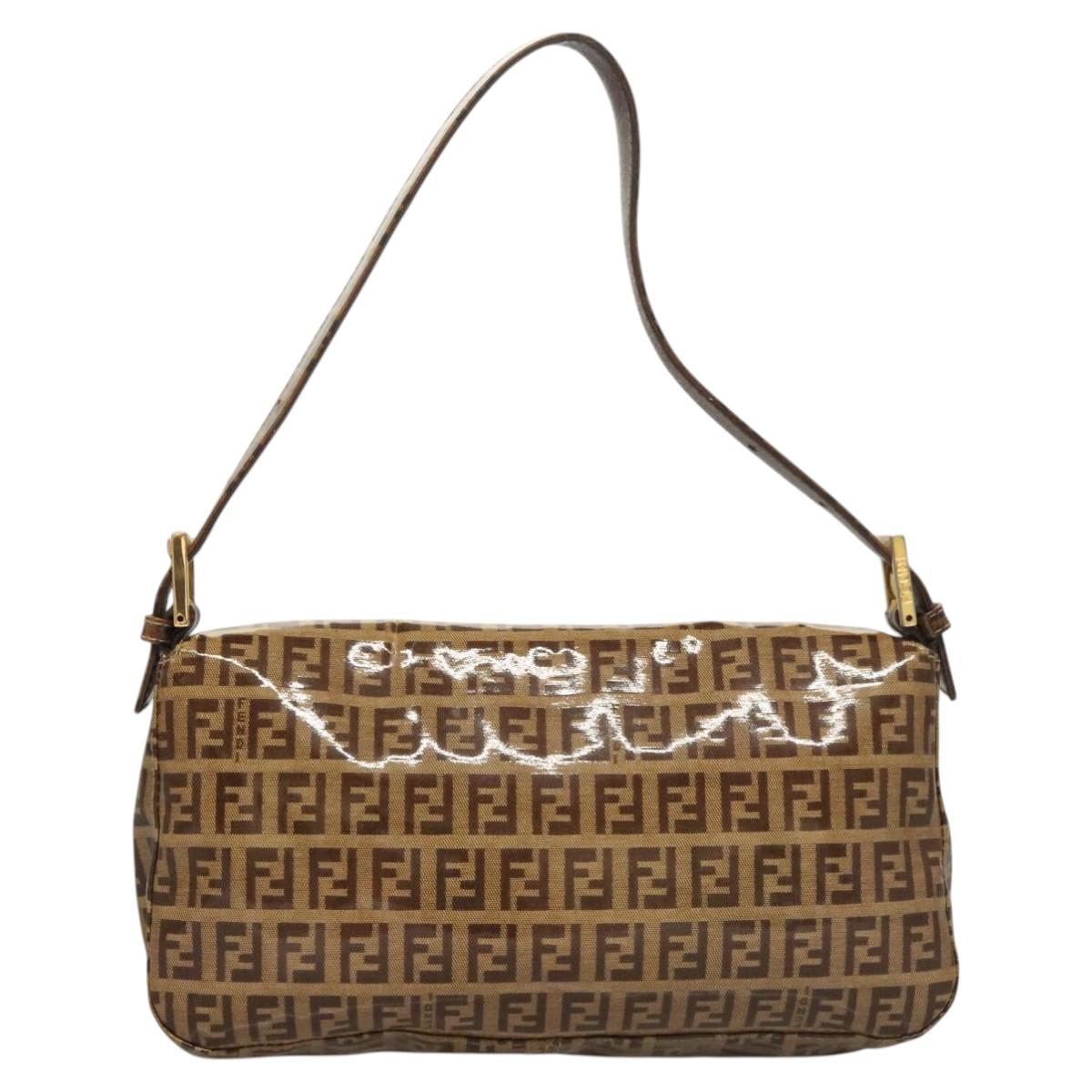 Fendi Baguette, Brown, Canvas, shoulder