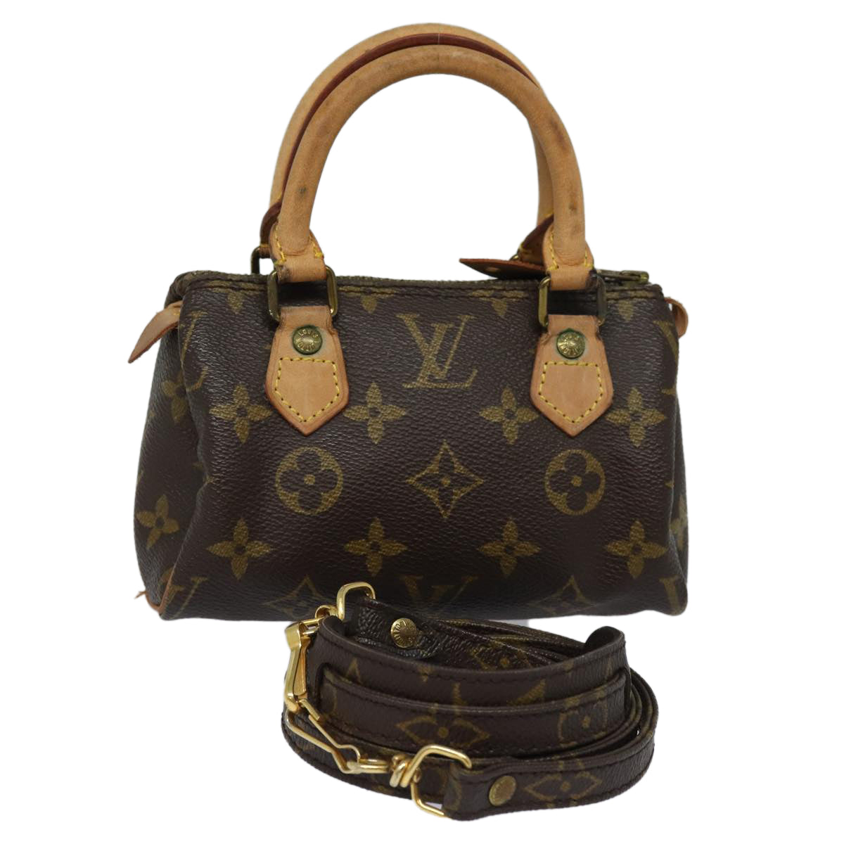 Louis Vuitton Nano Speedy, Brown, Canvas, handbag