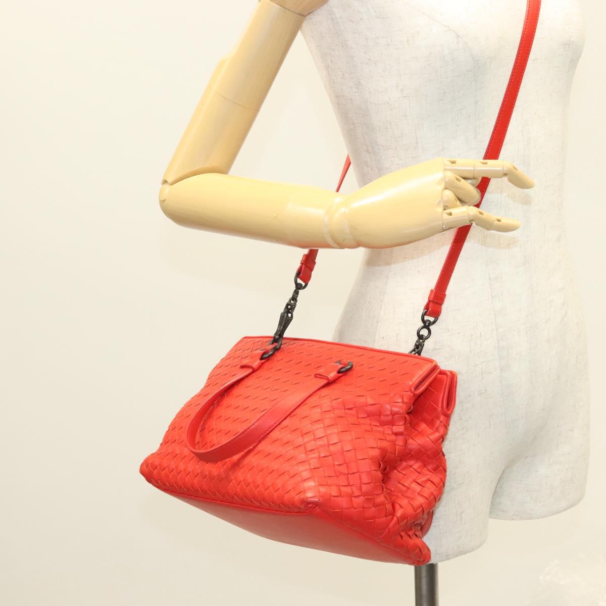 Bottega Veneta Intrecciato, Red, Leather, handbag