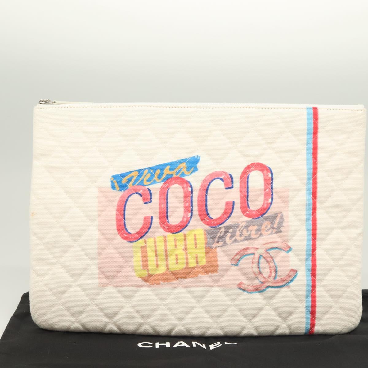 Chanel Coco Cuba, White, Canvas, clutch