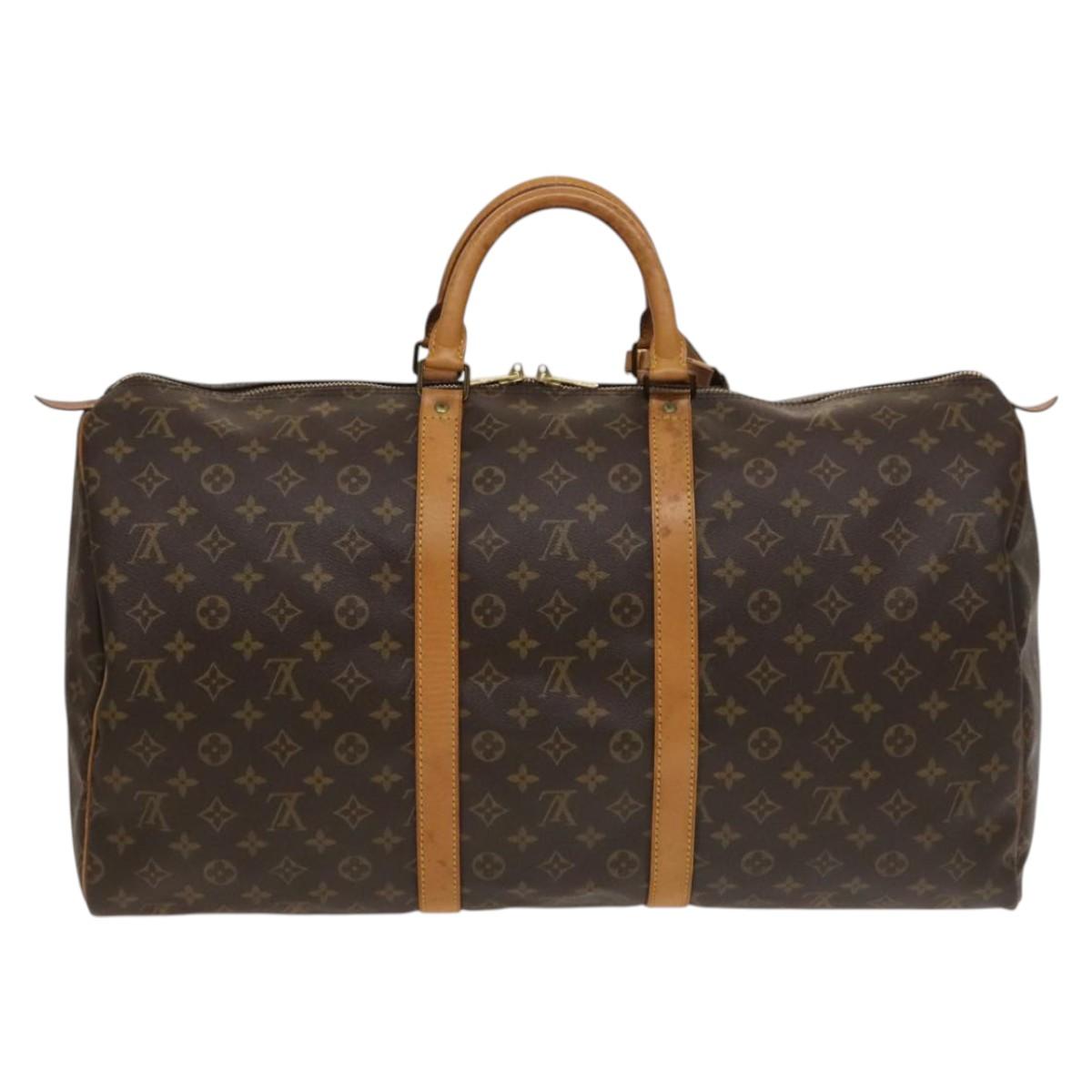 Louis Vuitton Keepall 55, Brown, "CANVAS, LEATHER", travel