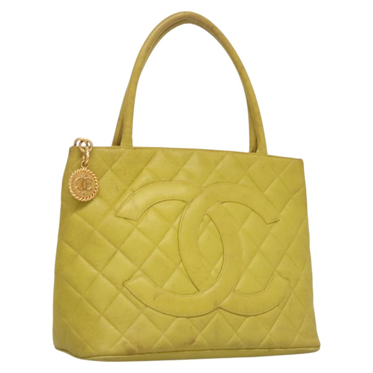 Chanel Medaillon, Yellow, Leather, tote