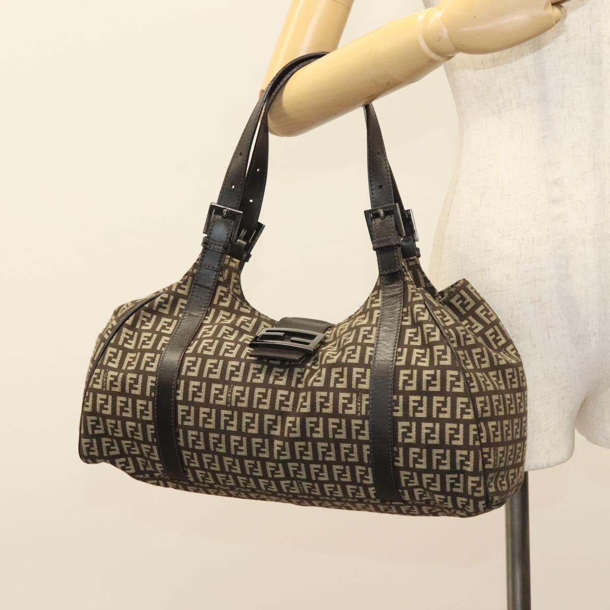 Fendi Zucchino, Brown, Canvas, shoulder