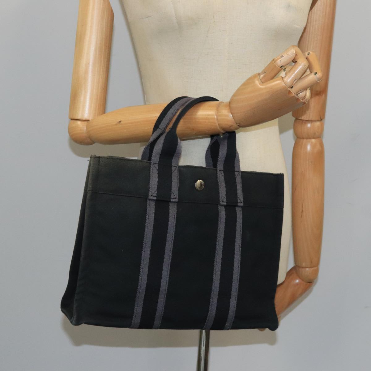 Hermès Fourre tout, Black, Canvas, tote
