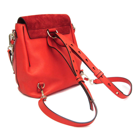 Chloe Faye Backpack Leather and Suede, Orange, Leather, Backpack